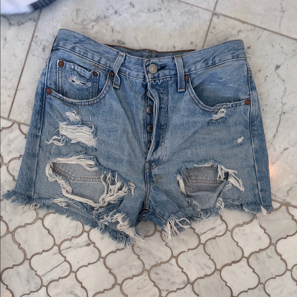 Levi's Light Blue Distressed Jean Shorts
